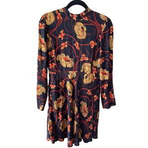 Zara Size M Black & Orange Floral Dress Long Sleeve